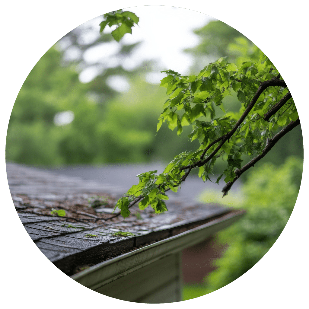 Close up of a roof with nearby tree branch